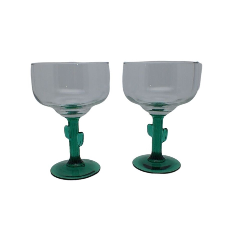VTG Libby Cactus Margarita Glasses 6" Lot of 2 Southwest Green Stemmed Goblet
